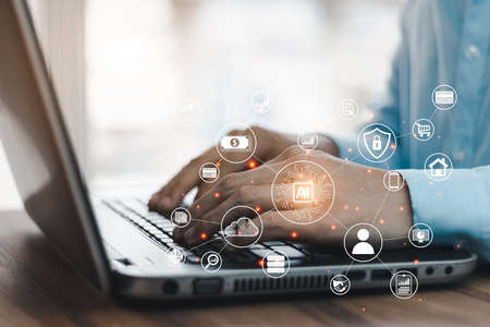 User give rating to service experience on online application, Customer review satisfaction feedback survey concept, Customer can evaluate quality of service leading to reputation ranking of business.の写真素材