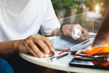 User give rating to service experience on online application, Customer review satisfaction feedback survey concept, Customer can evaluate quality of service leading to reputation ranking of business.の写真素材