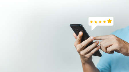 User give rating to service experience on online application, Customer review satisfaction feedback...