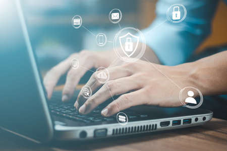 Concept of cyber security, information security and encryption, secure access to user's personal information, secure Internet access, cybersecurity.の写真素材