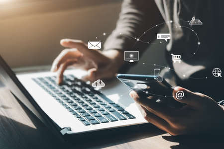 Digital transformation technology strategy,the transformation of ideas and the adoption of technology in business in the digital age, enhancing global business capabilities.の写真素材