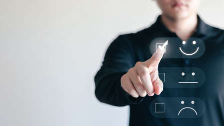 User give rating to service experience on online application, Customer review satisfaction feedback...