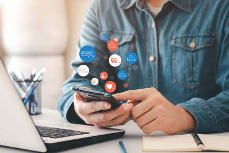 Social Media and Online Digital Concepts, Men Using Smartphones, Ideas for Holiday Life and Social...