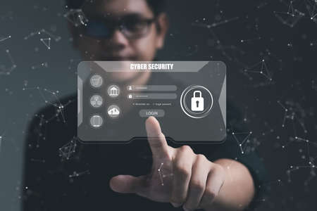 Concept of cyber security, user type login, and password, keeping user personal data safe,...