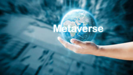 Metaverse virtual world, metaverse digital world intelligent futuristic interface technology, social network virtualization, 3D, AR, VR, futuristic innovation. Elements of this image provided by NASA.の写真素材