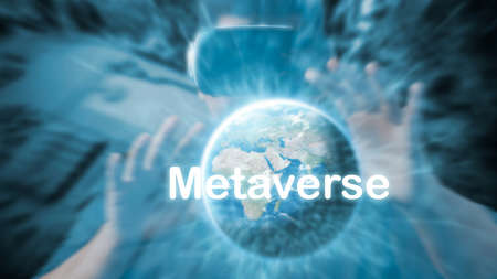 Metaverse virtual world, metaverse digital world intelligent futuristic interface technology, social network virtualization, 3D, AR, VR, futuristic innovation. Elements of this image provided by NASA.の写真素材