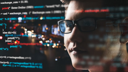 Close-up of software engineers, programmers and cybersecurity technology, website design and social security, software development, application, technology innovation using Big Data concept.の写真素材