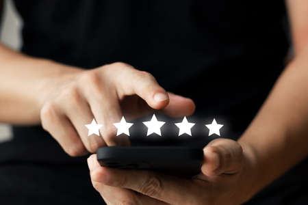User give rating to service experience on online application, Customer review satisfaction feedback...