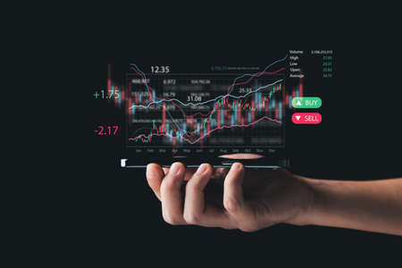 Businessmen work with stock market investments using smartphone to analyze trading data. smartphone...