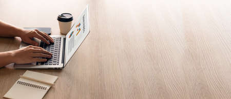 businessman using laptop contact us at workplaces, planning ideas investors internet searching,...