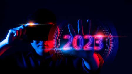 Metaverse and Blockchain technology concept in 2023, virtualization technology with VR glasses,...