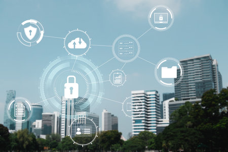 Concept of cybersecurity lock icon, protecting confidential data and privacy, internet network...