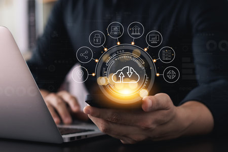 Cloud Computer technology and storage online for computer business network ideas connected to...