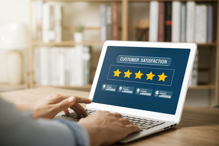 Customer Satisfaction Survey concept, 5-star satisfaction, service experience rating online...