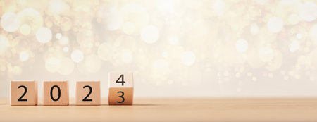 2024 new year goals planning concept, wooden cubes, positive indicator 2024, investment finance planning for the new year 2024.の写真素材