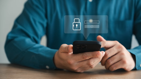 Cyber ââsecurity and data protection, businessman using smartphone internet network security, protect business and financial transaction data from cyber attack, user private data security encryption.の写真素材