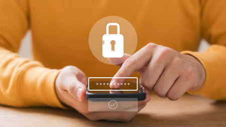 Cyber â€‹â€‹security and data protection, businessman using smartphone internet network...