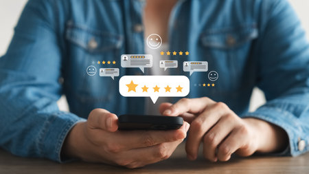 Consumers or customers give a five-star rating for the highest satisfaction from the experience of...
