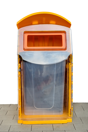 Orange plastic trash binsの写真素材