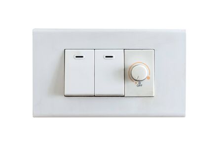 Light switch on wall. Isolated on white background with copy space