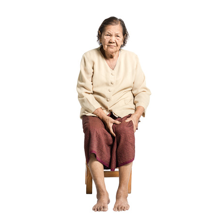 portrait of a senior woman having a knee pain. Isolated on white background with clipping pathの写真素材