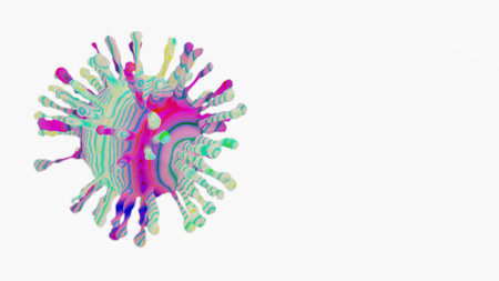 3D rendering.COVID-19 virus cell under the microscope isolated on white background. Modern virus...