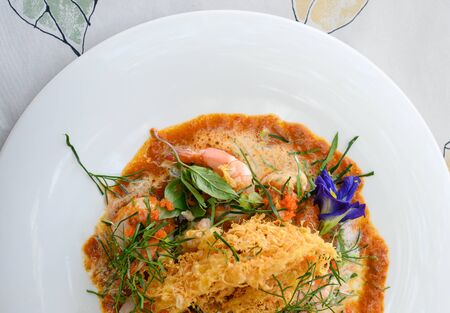 Curry-fried shrimps with Lychee, Longan, Fluffy eggs
