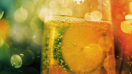 Cocktail with ice and bubbles on a bokeh backgroundの素材