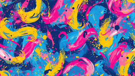An energetic abstract expressionist painting, bursting with bright summer hues of pink, blue, and yellow with bold brushstrokes.の素材