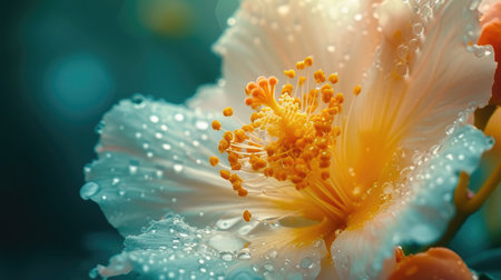 Macro shot of a blooming summer flower, vivid colors and delicate textures, representing seasonal growth.の素材