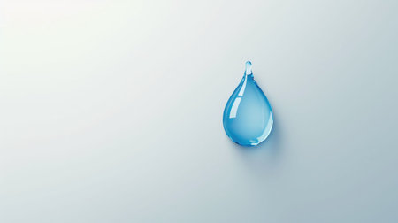 A solitary water drop with a 3D effect, presented against a soft blue gradient background, symbolizing purity and simplicity.の素材