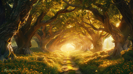 A magical forest where trees talk about the importance of carbon footprint reduction, for young readers,の素材