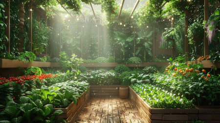 An enchanted garden where every plant represents a different sustainable agriculture practice,の素材