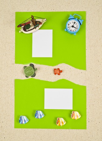 Small notes on the green paper backgroundの写真素材