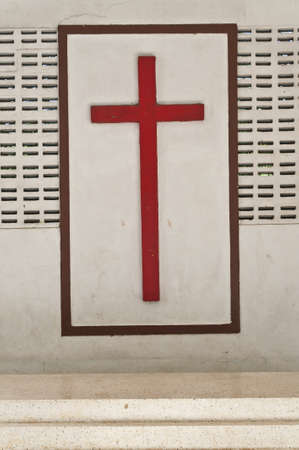 red cross on the wall behind the stageの写真素材