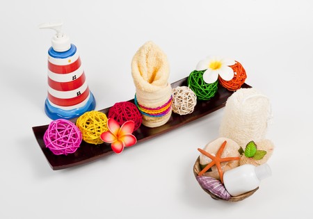 Bath set with weave ballsの写真素材