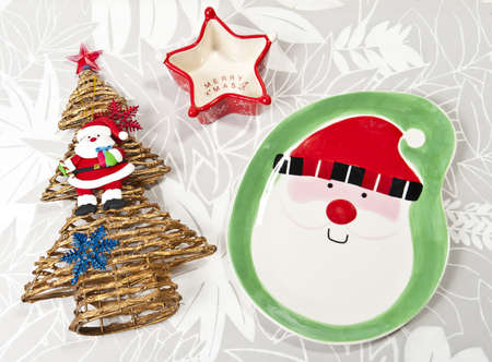 Santa plate with Christmas tree and star cup の写真素材