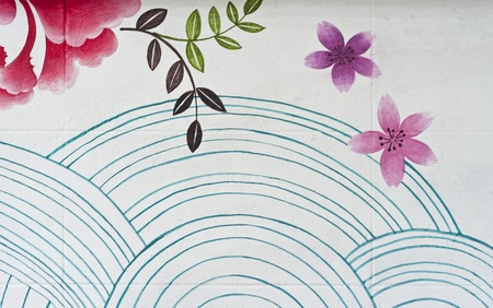 Japanese style painting on wall の写真素材