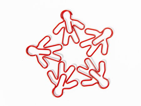 Human shape paper clip in circle isolated on white backgroundの写真素材