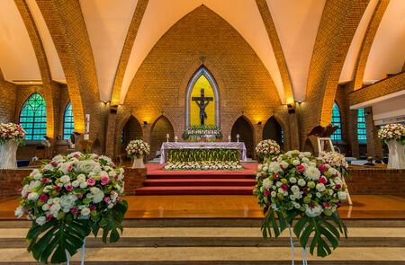 Beautiful Catholic church ready for massのeditorial素材