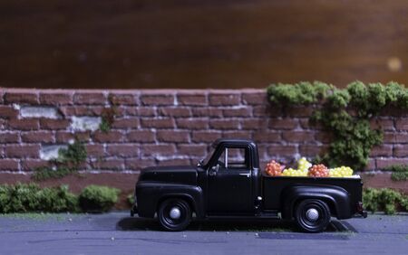 Old black van on the roadの写真素材