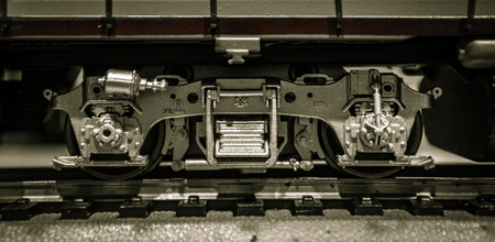 Train wheels on train trackの写真素材