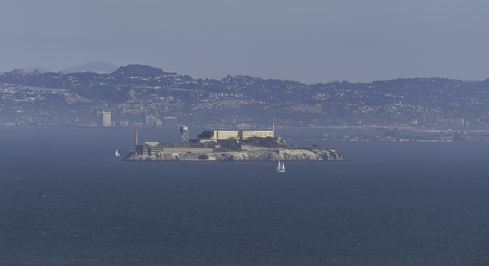 Alcatraz Island from Golden Gate bridge view pointのeditorial素材
