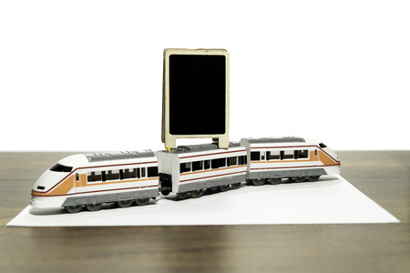 Blank black board over the model train
