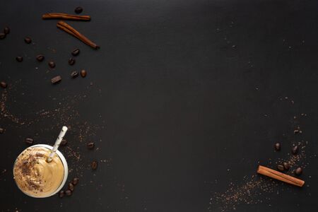 Dalgona coffee, a modern smooth, creamy and fluffy coffee with milk and ice