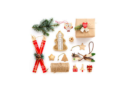 Christmas decoration knolling with zero waste toys. Flat lay, top viewの写真素材