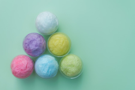 colorful cotton candy in pastel color packed in plastic cup for backgroundの写真素材