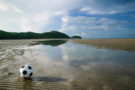 Football with beach landscapeの写真素材