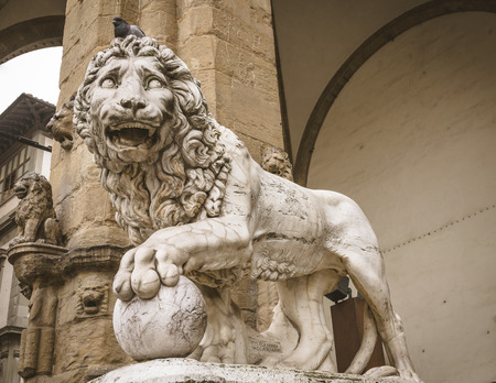 Famous Lion statue at Piazza Della Signoria, Florence, Italyの写真素材