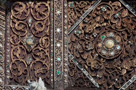 Ancient Thai flower art on the wall church in temple,Northern of Thailand の写真素材